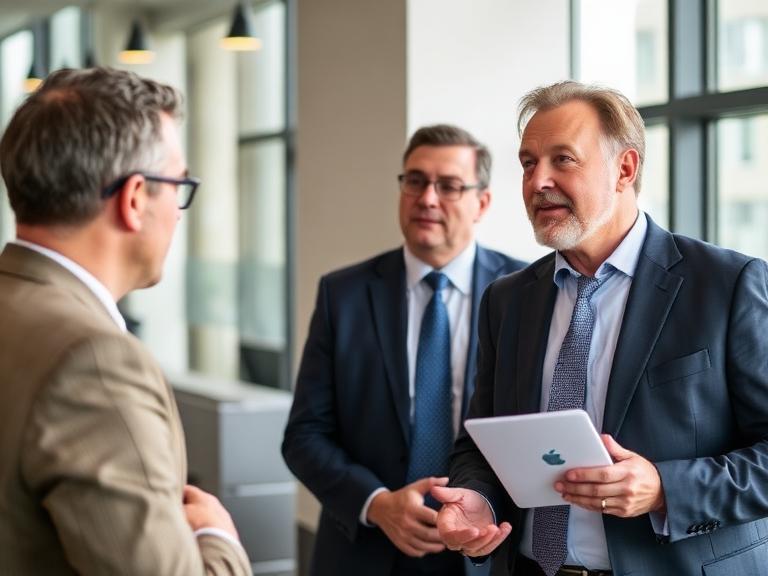 Businessman asking advice with director