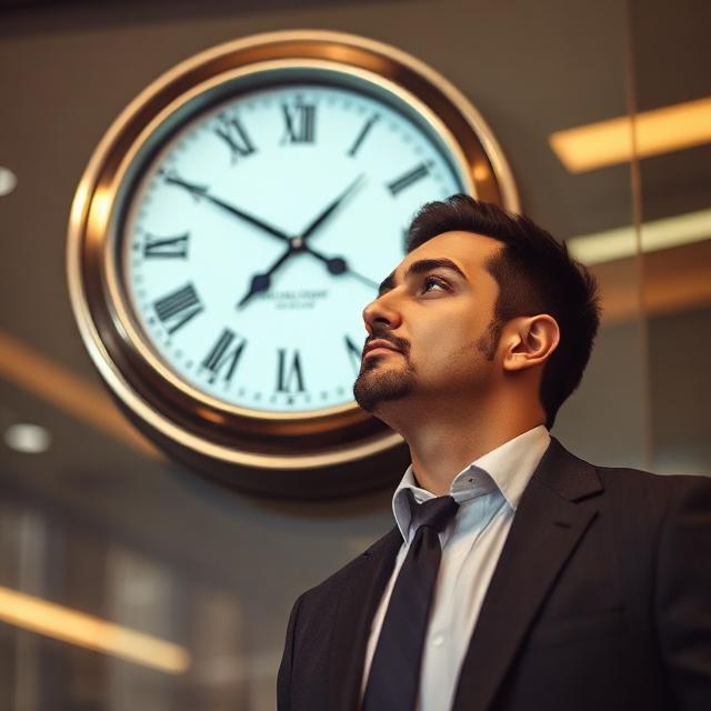 Businessman staring at the clock