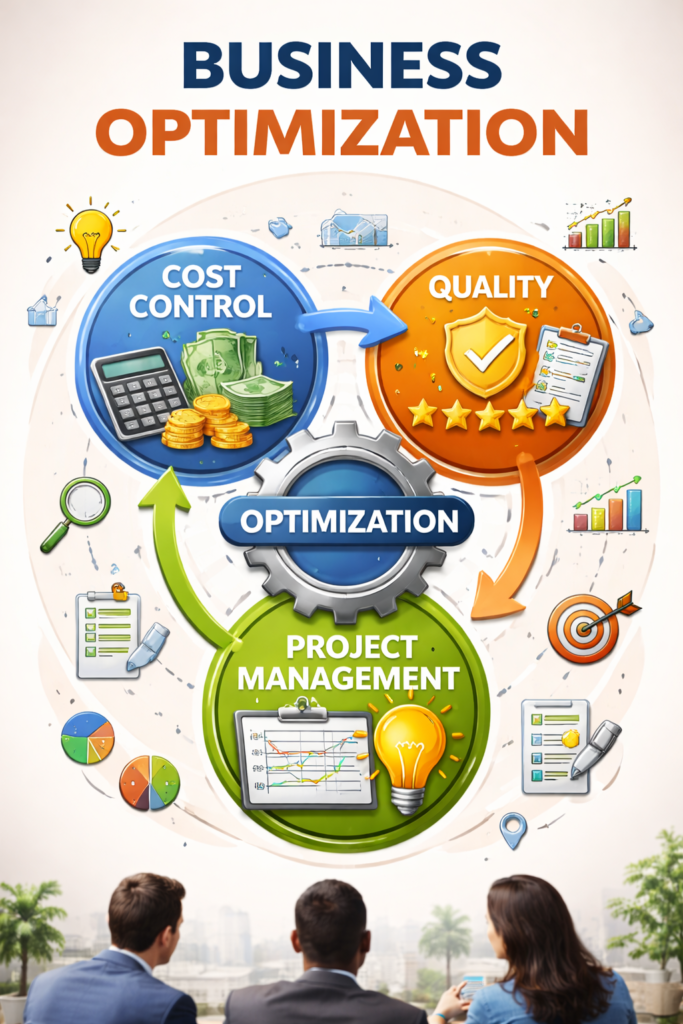 Vertical Image on Business Optimization Cost Control, Quality, and Project Management