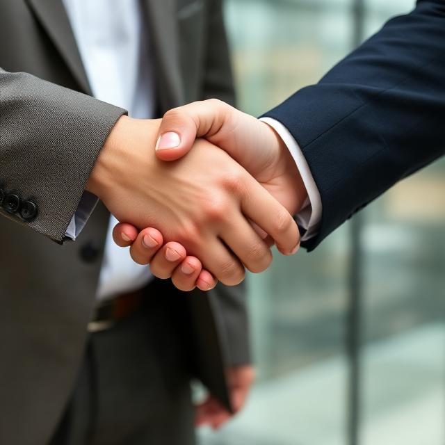 close-up partial view of businessmen shaking hands