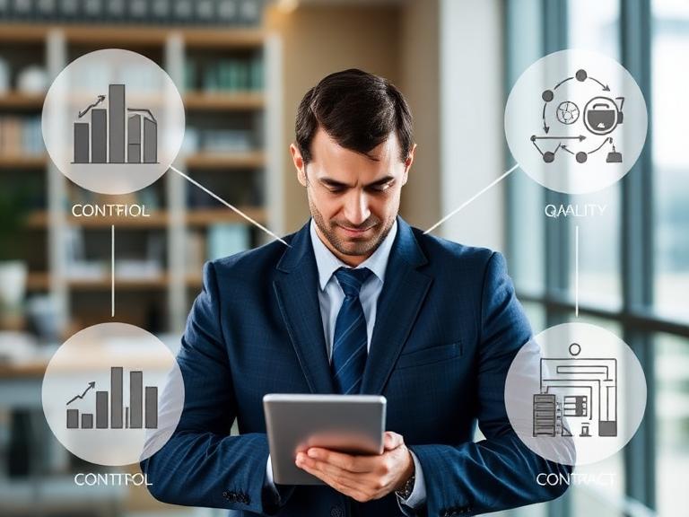 vertical image on business optimization cost control, quality, and project management